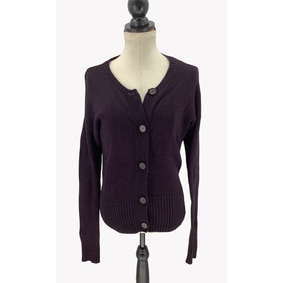 Ann Taylor Loft Sweaters - Ann Taylor Loft Womens Purple Merino Wool Blend Button-Front Cardigan Sweater Si